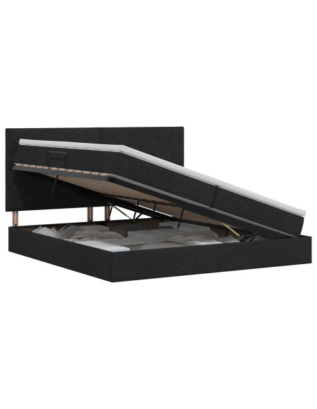 Letto con contenitore e materasso Nero 200 x 200 cm Tessuto