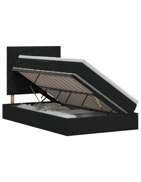 Letto con contenitore e materasso Nero 120 x 200 cm Tessuto