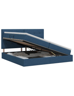 Letto con contenitore e materasso Blu 200 x 200 cm Tessuto