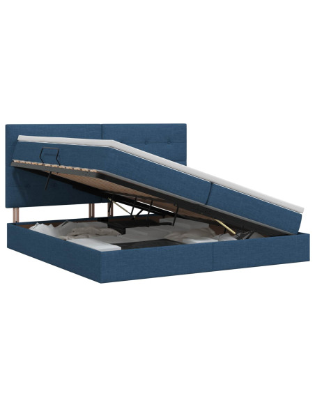 Letto con contenitore e materasso Blu 200 x 200 cm Tessuto
