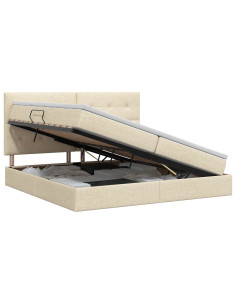 Letto con contenitore e materasso Crema 200 x 200 cm Tessuto