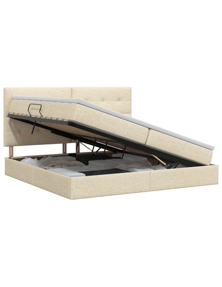 Letto con contenitore e materasso Crema 200 x 200 cm Tessuto