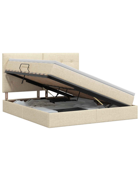 Letto con contenitore e materasso Crema 160 x 200 cm Tessuto