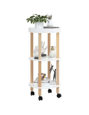 Carrello 3 Ripiani Bianco 38x38x82 cm Legno Multistrato e Pino