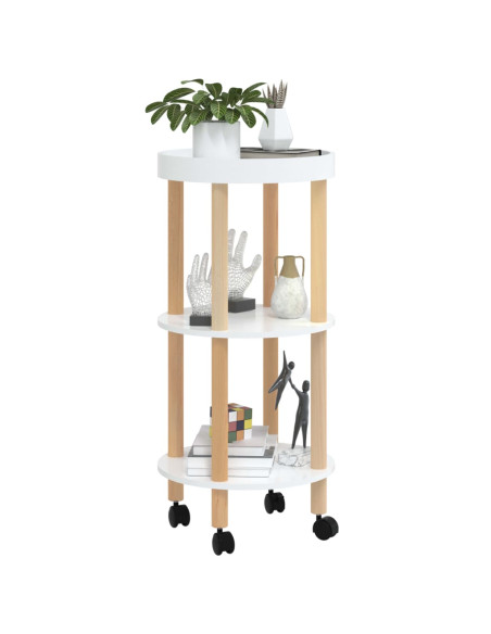 Carrello 3 Ripiani Bianco 38x38x82 cm Legno Multistrato e Pino