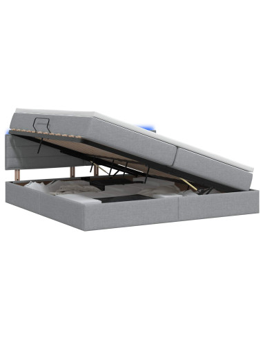 Letto con contenitore LED e materasso Grigio Chiaro