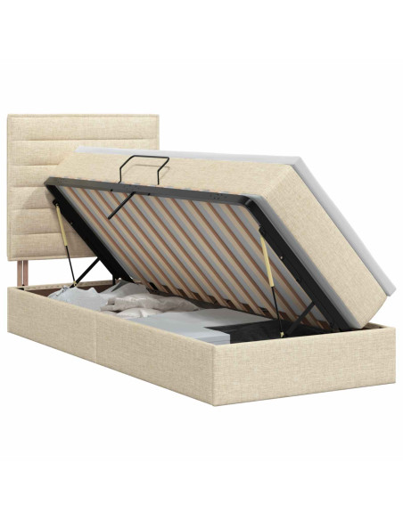 Letto con contenitore e materasso Crema 90 x 190 cm Tessuto
