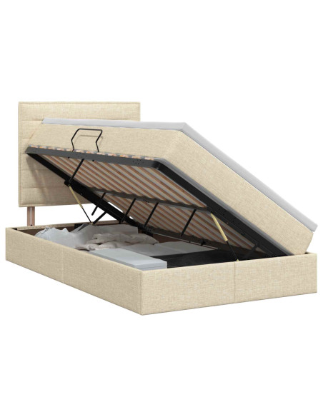 Letto con contenitore e materasso Crema 120 x 200 cm Tessuto