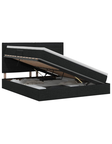 Letto con contenitore e materasso Nero 160 x 200 cm Tessuto