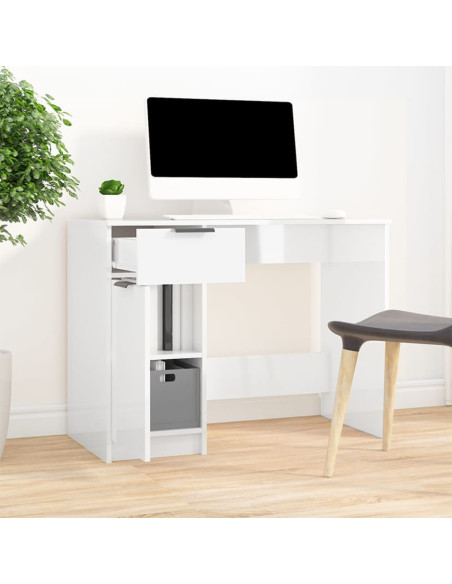 Scrivania Bianco Lucido 100x50x75 cm in Legno Multistrato