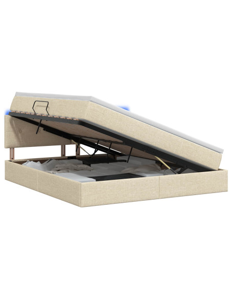 Letto con contenitore LED e materasso Crema 160 x 200 cm