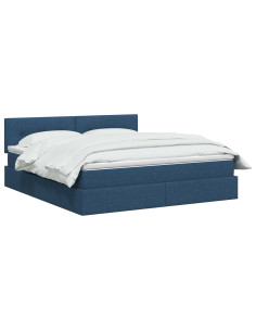 Letto con contenitore LED e materasso Blu 160 x 200 cm Tessuto 2
