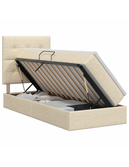 Letto con contenitore e materasso Crema 90 x 200 cm Tessuto