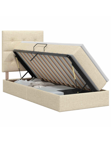 Letto con contenitore e materasso Crema 100 x 200 cm Tessuto