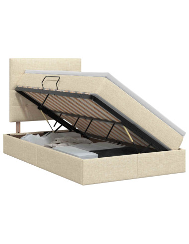 Letto con contenitore e materasso Crema 120 x 200 cm Tessuto