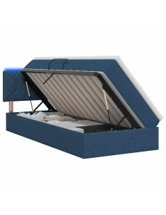 Letto con contenitore LED e materasso Blu 90 x 190 cm Tessuto