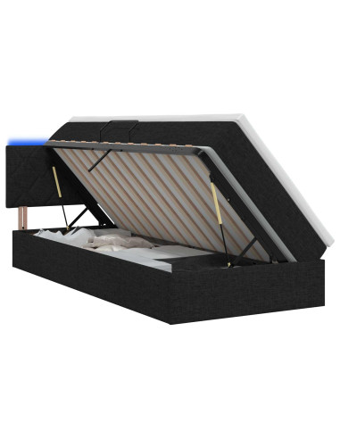 Letto con contenitore LED e materasso Nero 100 x 200 cm Tessuto
