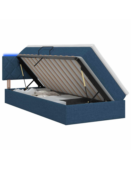Letto con contenitore LED e materasso Blu 100 x 200 cm Tessuto