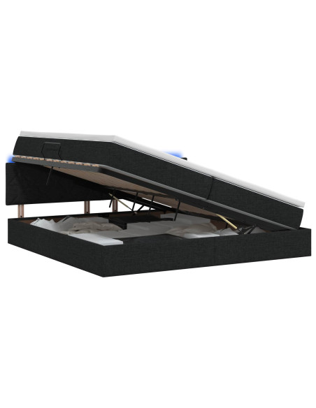 Letto con contenitore LED e materasso Nero 200 x 200 cm Tessuto