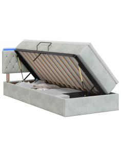 Letto con contenitore LED e materasso Grigio Chiaro 90 x 190 cm
