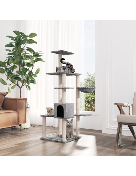 Albero per Gatti con Tiragraffi in Sisal Grigio Chiaro 142 cm