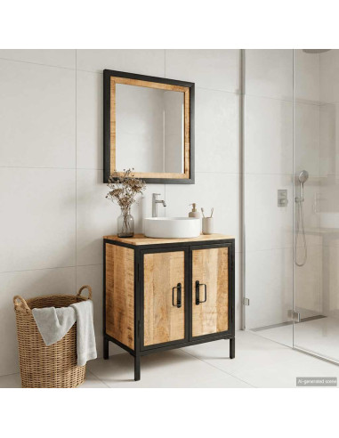 Set Mobili da Bagno 2pz in Ferro e Legno Massello di Mango
