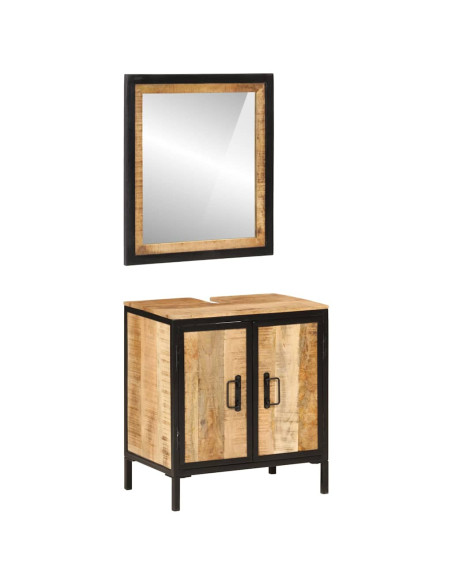 Set Mobili da Bagno 2pz in Ferro e Legno Massello di Mango