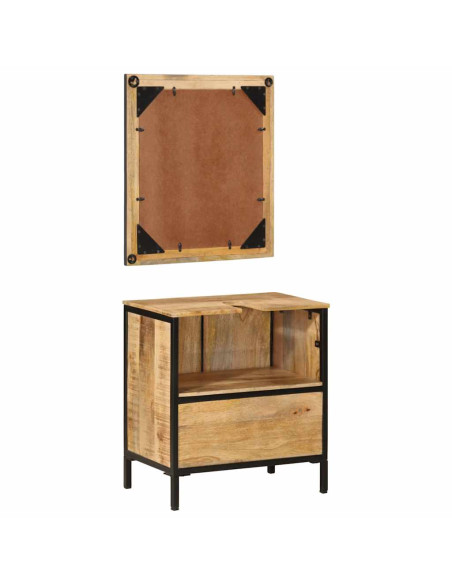 Set Mobili da Bagno 2pz in Ferro e Legno Massello di Mango