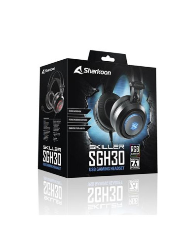 SHARKOON CUFFIE STEREO GAMING HEADSET, USB SOUND CARD, VIRTUAL SOUND 7.1, RGB