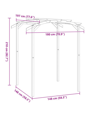 Pergola da Giardino Legno di Pino Impregnato 180x197x210 cm