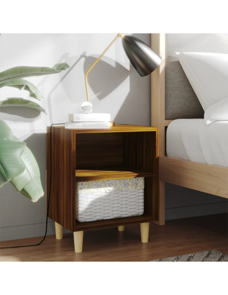Comodino con Gambe in Legno Massello Rovere Marrone 40x35x50cm