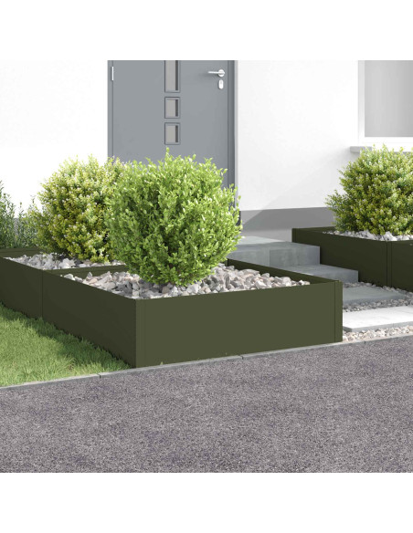 Bordura per Prato 4 pz 100 x 100 x 35 cm Acciaio Verde Oliva