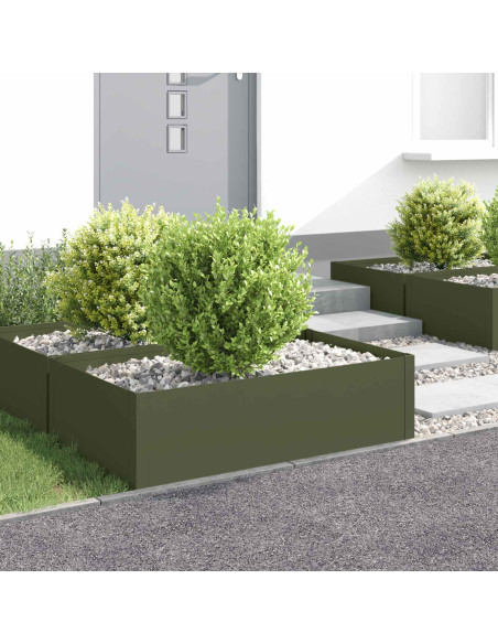 Bordura per Prato 4 pz 100 x 60 x 35 cm Acciaio Verde Oliva