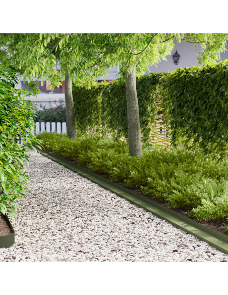 Bordura per Prato 30 pz 100 x 10 x 8 cm Acciaio Verde Oliva