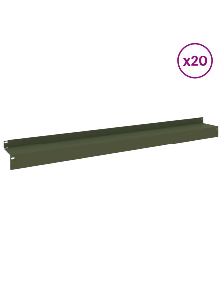 Bordura per Prato 20 pz 100 x 10 x 8 cm Acciaio Verde Oliva