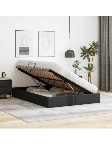 Letto con Contenitore Nero 137 x 190 cm Similpelle