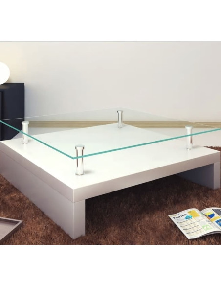 Tavolino da Caffè con Ripiano in Vetro Bianco