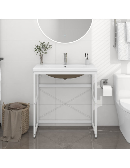 Telaio per Lavabo da Bagno con Lavabo Integrato Bianco in Ferro