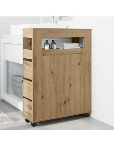 Mobile da Bagno Stretto con Ruote Rovere Artigianale Truciolato
