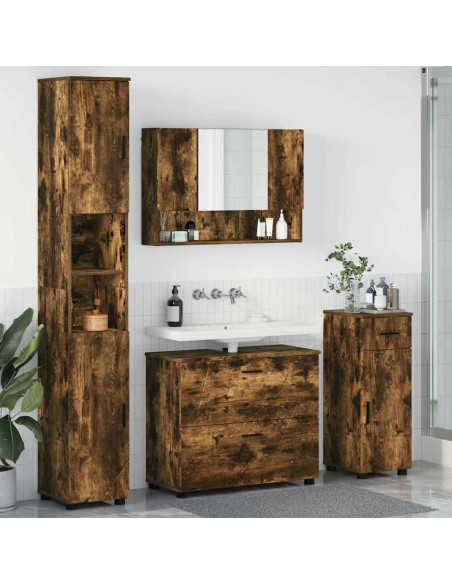 Set di mobili per il bagno 4 pz Rovere fumé 35 x 30 x 192 cm