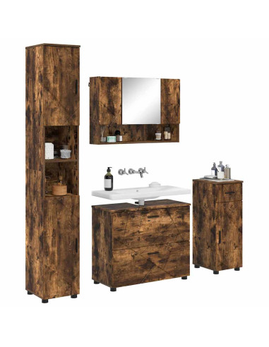 Set di mobili per il bagno 4 pz Rovere fumé 35 x 30 x 192 cm