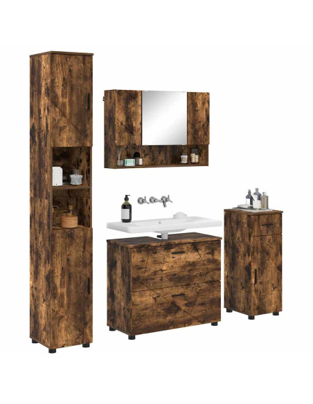 Set di mobili per il bagno 4 pz Rovere fumé 35 x 30 x 192 cm
