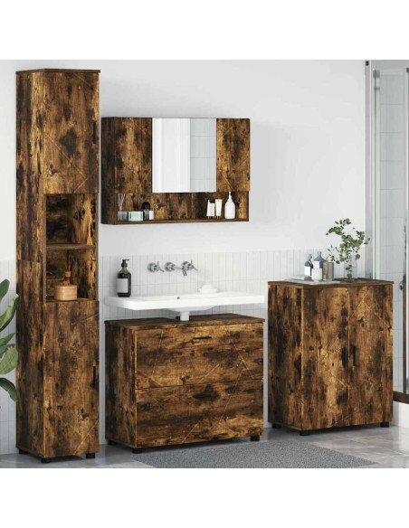 Set di mobili per il bagno 4 pz Rovere fumé 35 x 30 x 192 cm