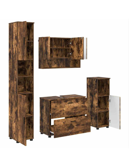 Set di mobili per il bagno 4 pz Rovere fumé 35 x 30 x 192 cm