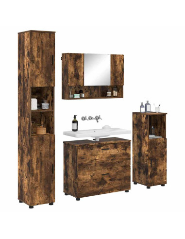 Set di mobili per il bagno 4 pz Rovere fumé 35 x 30 x 192 cm