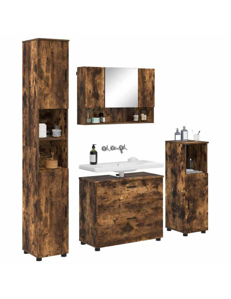 Set di mobili per il bagno 4 pz Rovere fumé 35 x 30 x 192 cm