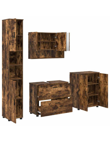 Set di mobili per il bagno 4 pz Rovere fumé 35 x 30 x 192 cm