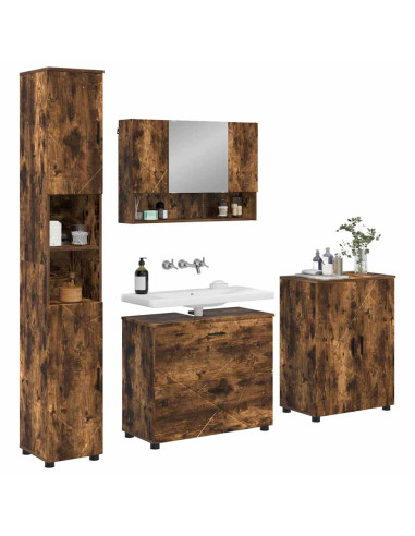 Set di mobili per il bagno 4 pz Rovere fumé 35 x 30 x 192 cm