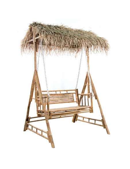 Dondolo da Giardino 2 Posti Cuscini Foglie di Palma 202cm Bambù