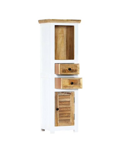 Credenza Bianca e Marrone 40x30x128 cm in Legno di Mango Grezzo